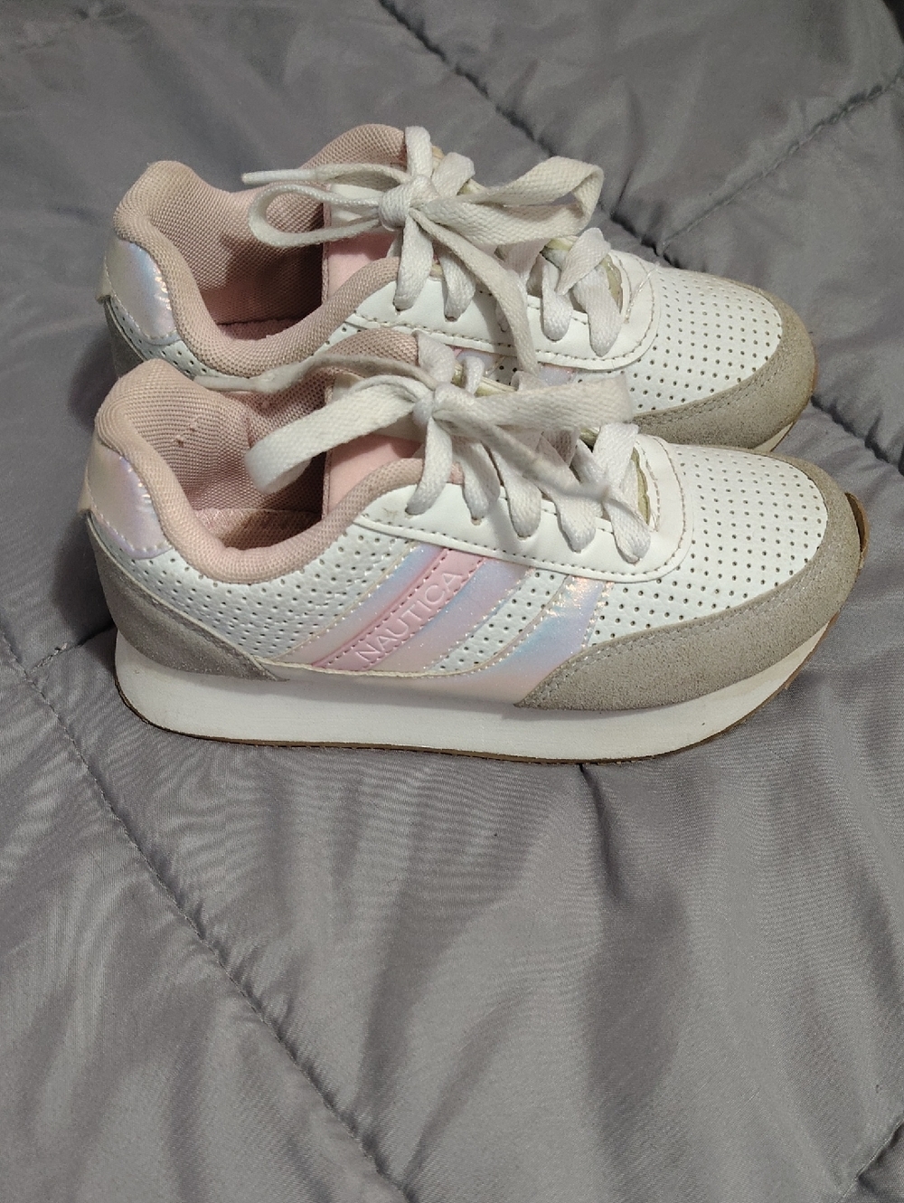 Nautica White and Light Pink Girls Athletic Sneakers